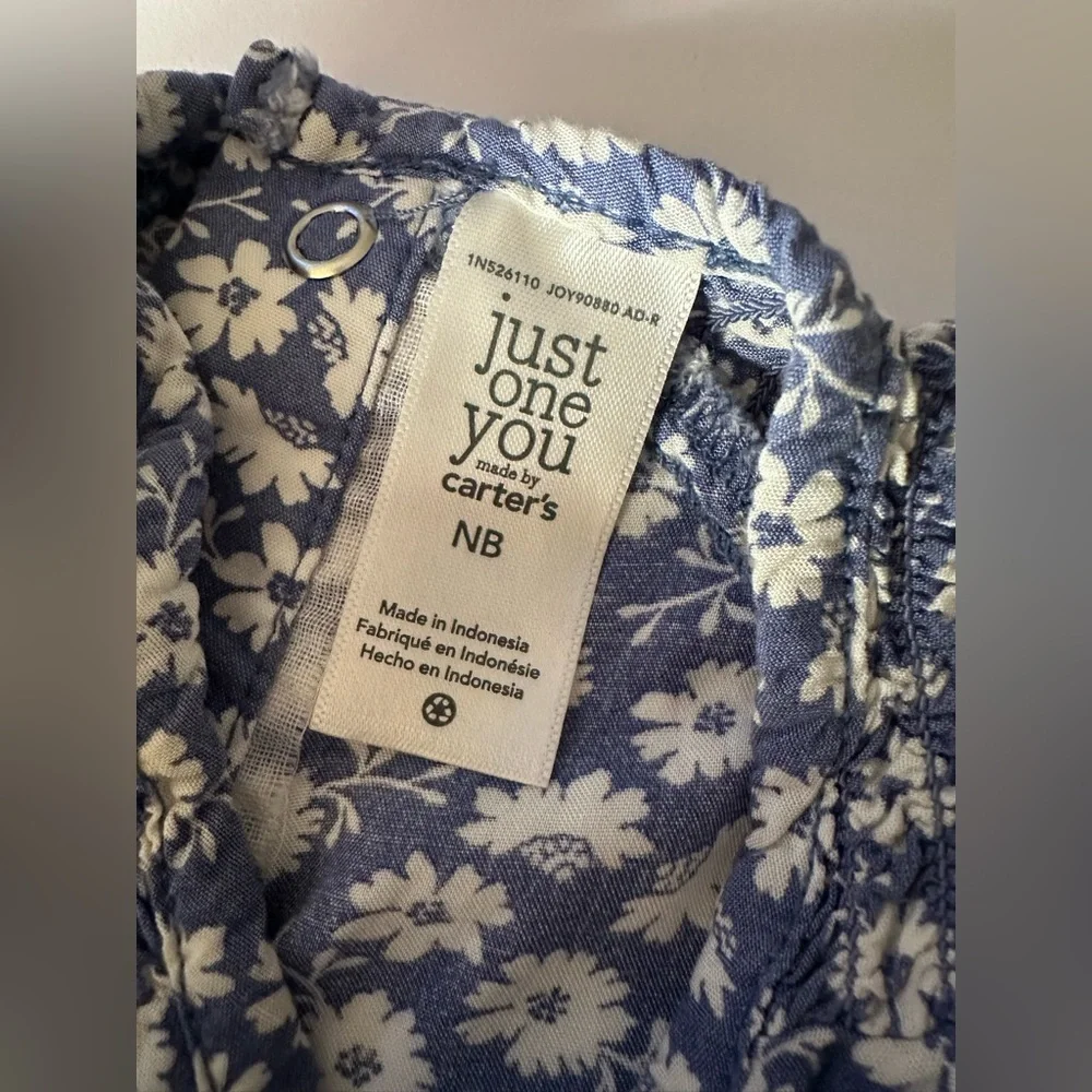 Carter's Just One You Baby Girls‎ Blue Floral 1pc Cap Sleeve Jumpsuit Size NB